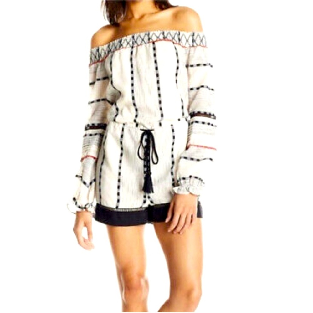 Anthropologie Hei Hei Laurel Bohemian Black Red Cream Cotton Wool Blend Romper L